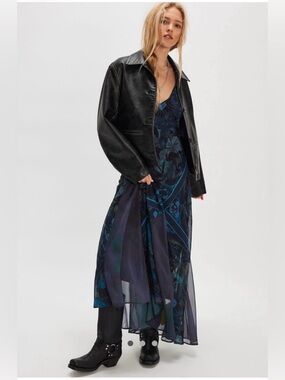 Free People Bohemian Witchy Celestial Nights Maxi Dress Midnight Combo Small NWT